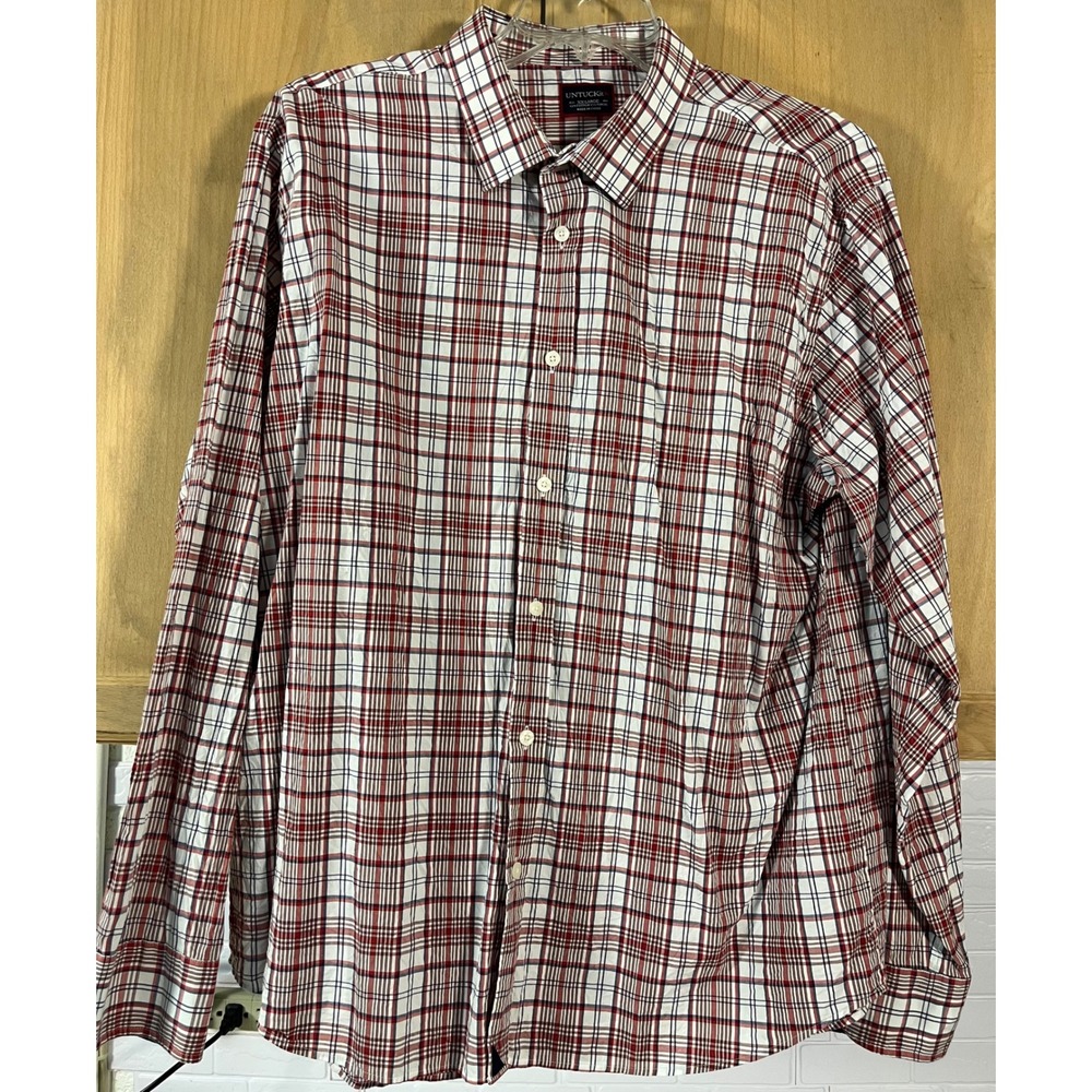UNTUCKit Button Down Shirt Mens 2XL Red Plaid Spergola Long Sleeve Cotton Tencel